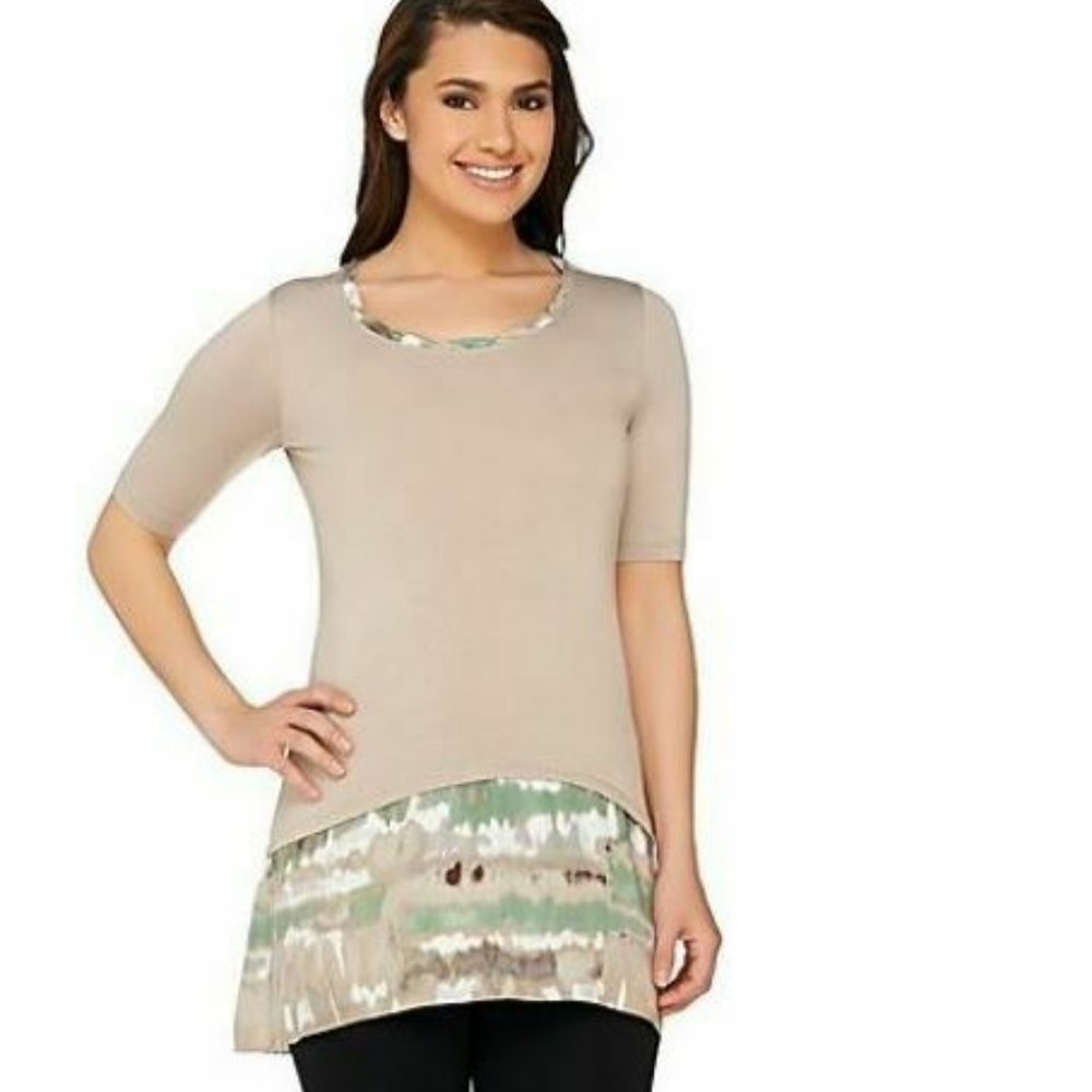 NWT‎ LOGO LORI GOLDSTEIN PRINTED TRIM JUTE TOP XXS